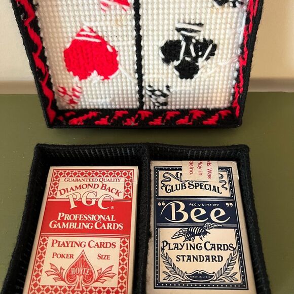 Vintage Handmade Ace of Spades Hearts Playing Cards 2 Deck Game Card Set Holder - Picture 5 of 5